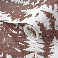 Pine Tree Camouflage / Maroon White Linen Texture Camo Woodland Fabric Wallpaper