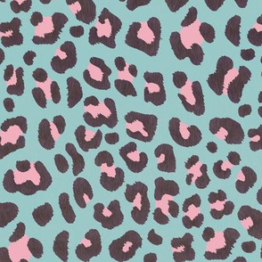Animalier-Leopard Print-DarkBerry & Pink On Lt. Turquoise