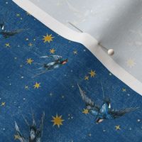 1 inch extra small swallow birds and stars on distressed french blue