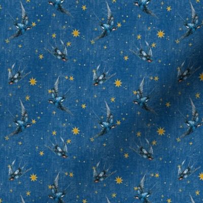 1 inch extra small swallow birds and stars on distressed french blue