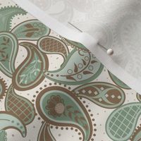 May Paisley: Green & Chestnut Modern Paisley Design, Powdery Green Paisley