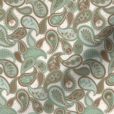 May Paisley: Green & Chestnut Modern Paisley Design, Powdery Green Paisley