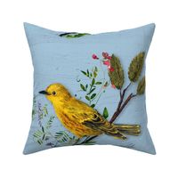 Yellow Warbler and Midsummer Vines - Lt Blue Rustic