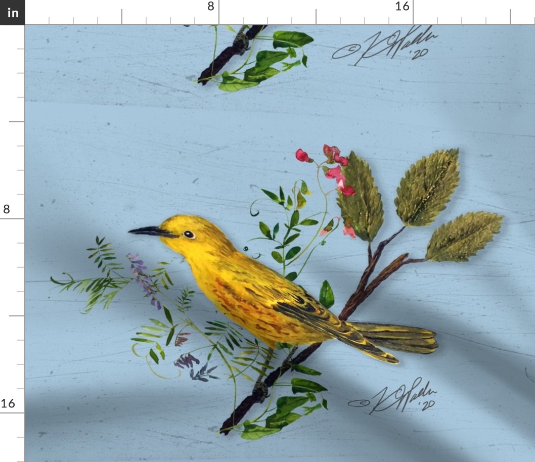 Yellow Warbler and Midsummer Vines - Lt Blue Rustic