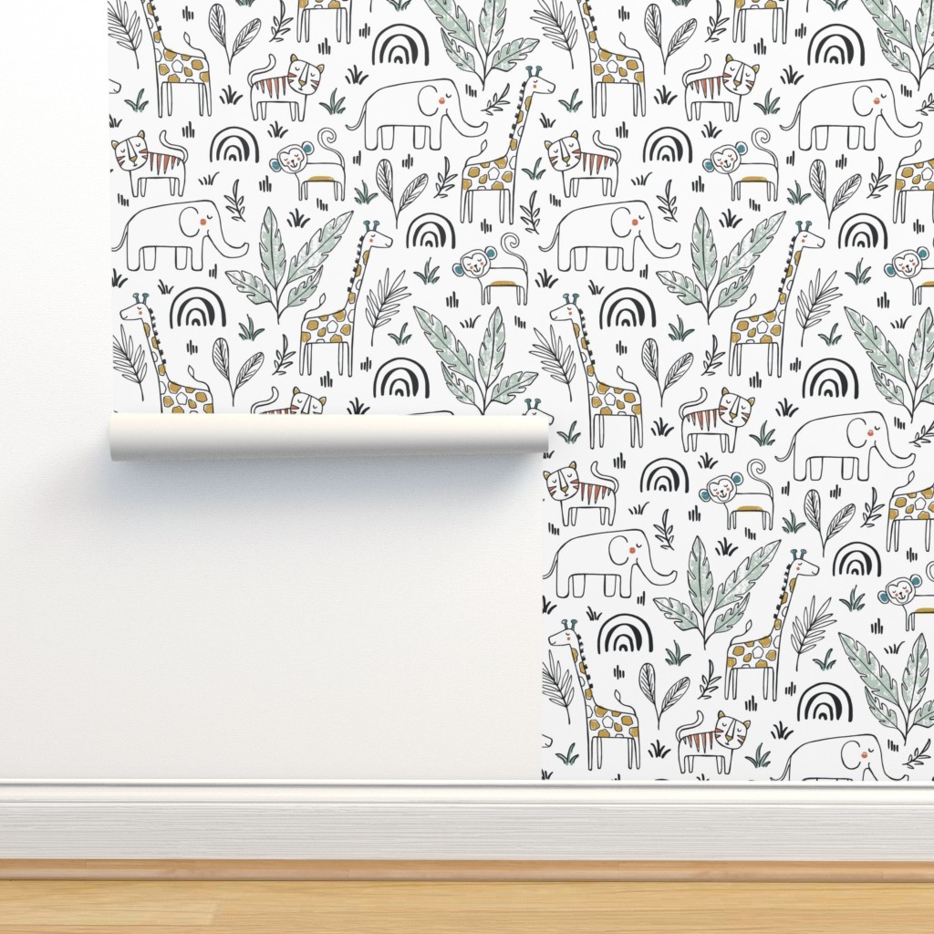 Sleepy Safari - Nursery Animals Large Wallpaper | Spoonflower