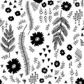 Tribal Forest Sketch - Half-Brick - Black on White