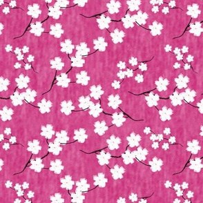 Sumi-e Inspired Sakura Blossoms on Pink - Small Scale