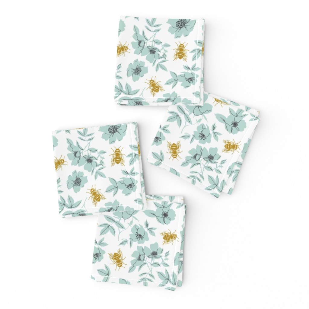 Teal & Yellow Bee Floral - Small