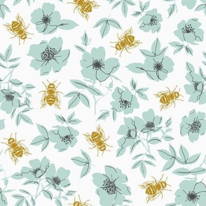 Teal & Yellow Bee Floral - Small