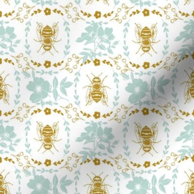 Mustard Yellow and Teal Bee Cameo - Small