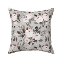 Neutral Watercolor Rose Floral on Gray - Medium
