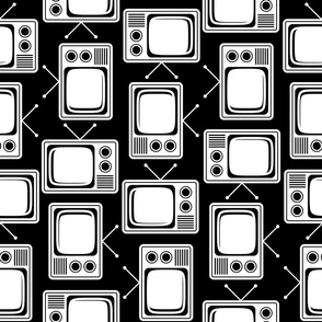 Retro Television TV Pattern with Black Background (Large Scale)