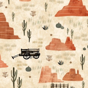 Whimsical wild west - Red canyon in sand beige Large - nursery wallpaper - western decor