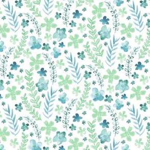 Watercolour Ditzy Floral Teal and Green Extra Small Scale