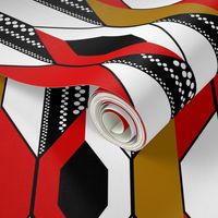 Abstract Geometric/ Red Gold Black White  