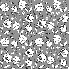 Spring Tulips in My Garden #2 - Black outlines, grey, medium 