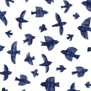 Painted birds with markers - Delft blue - large scale