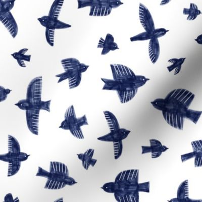 Painted birds with markers - Delft blue - small scale