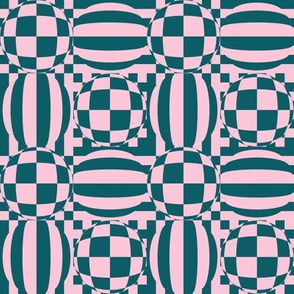 JP1 - Medium - Contemporary Geometric Quatrefoil Checks  in Turquoise and Pink
