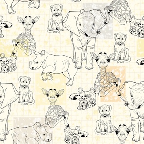 Baby Safari Animals Line Art Design