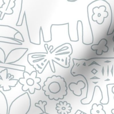 line art jungle (medium) safari doodle wall grey