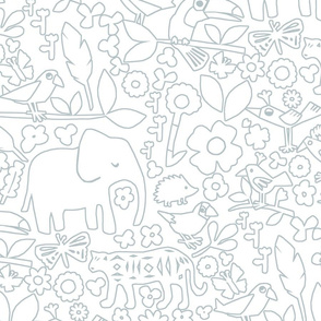 line art jungle (medium) safari doodle wall grey