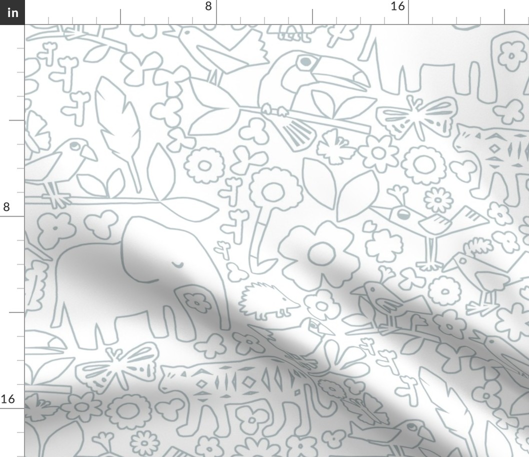 line art jungle (medium) safari doodle wall grey