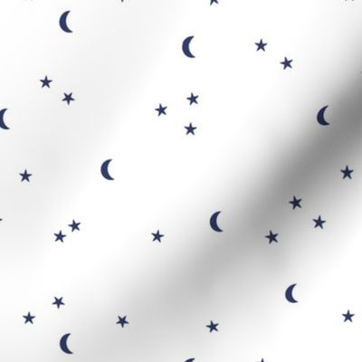 Dreamy night boho moon print counting stars under the moon winter night navy blue on white