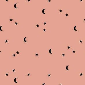 Dreamy night boho moon print counting stars under the moon winter night soft apricot blue coral