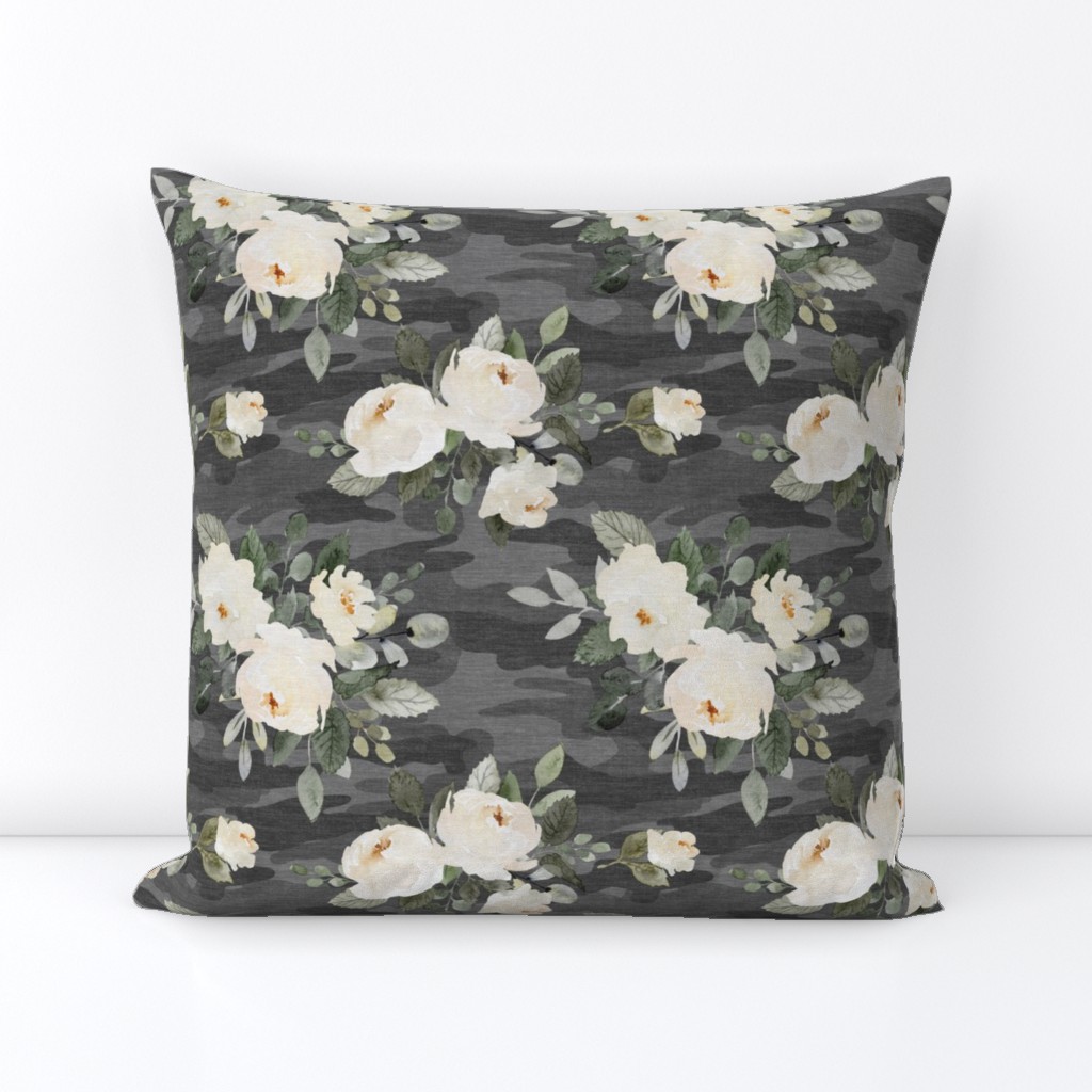 Floral Camo - Flowers & Camouflage - Dark Gray - Medium