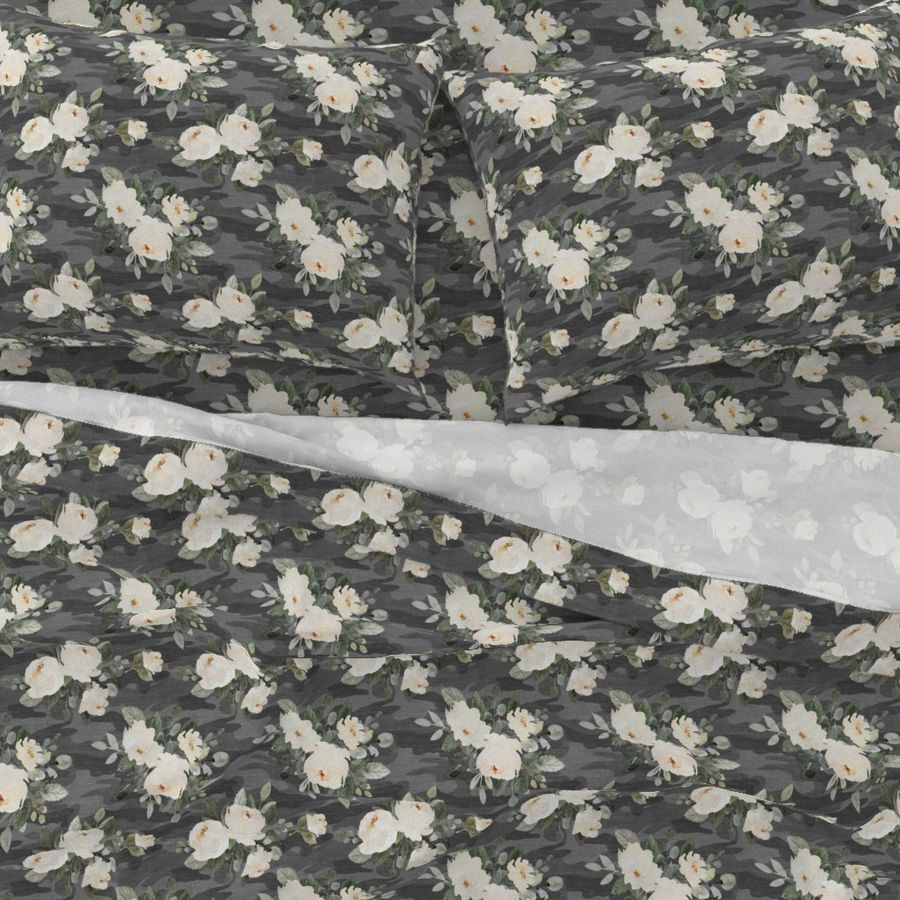 Floral Camo - Flowers & Camouflage - Dark Gray - Medium