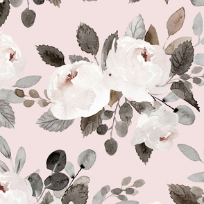 XLarge - Neutral Watercolor Rose Floral on Pink