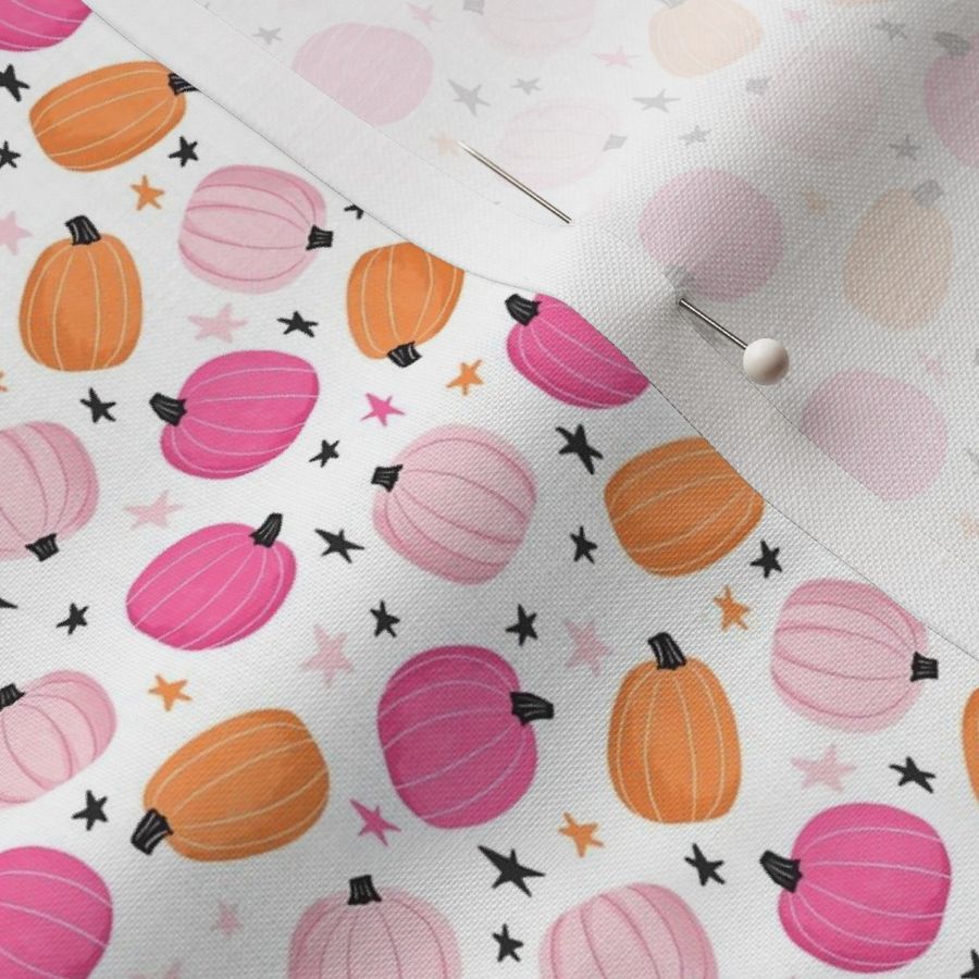 Cute Pink & Orange Pumpkins and Stars - Fabric | Spoonflower