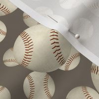 Grungy baseballs sports pattern on stone brown