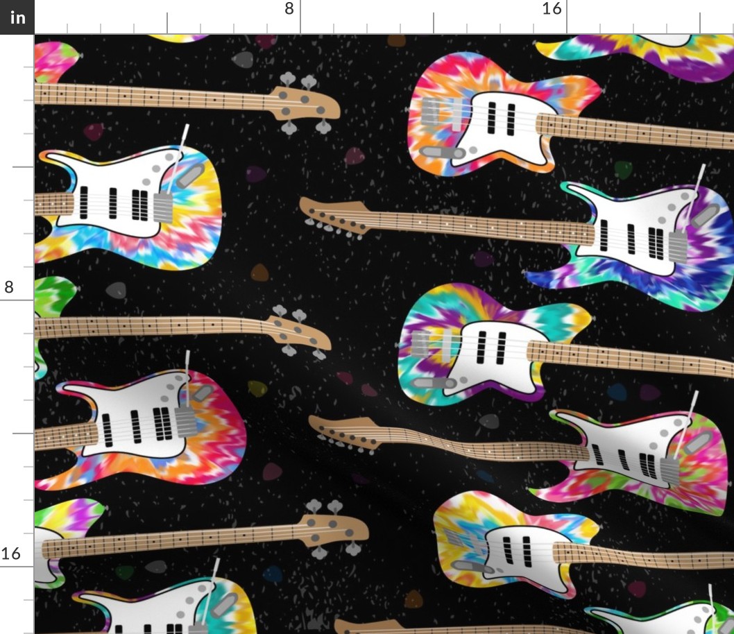 Tie Dye Guitars on Black (large scale) by ArtfulFreddy 