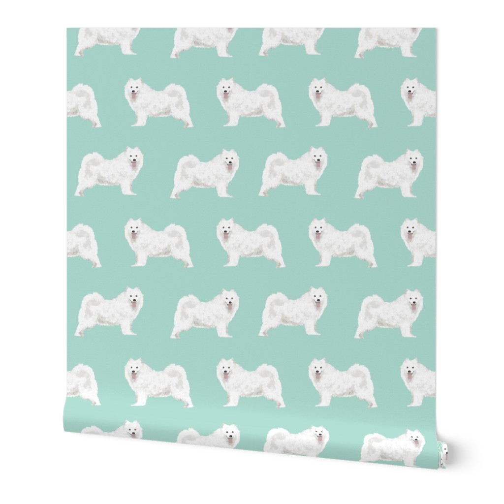 SMALL samoyed dog fabric samoyeds dog design mint sled dog design