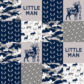 (4" scale) Little Man/Deerly Loved Woodland Wholecloth - navy and grey  C20BS