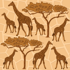 Line Art Safari Giraffe in the Sahara Tan Pattern