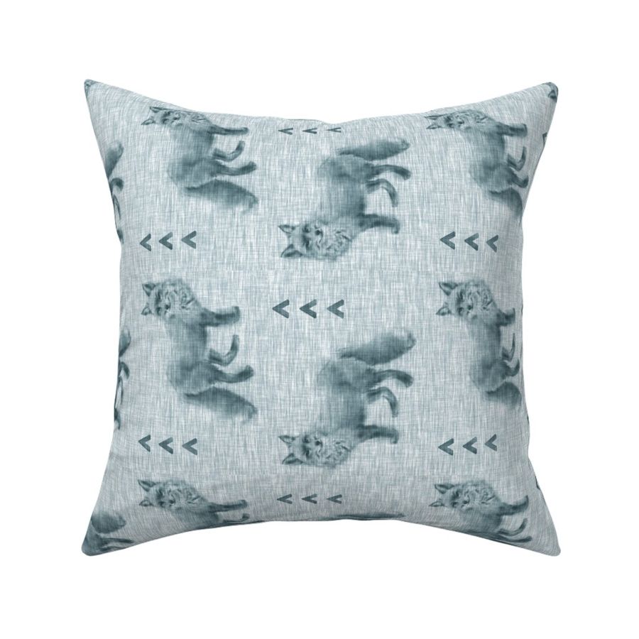 Fox and Arrows on Linen - teal - rotated