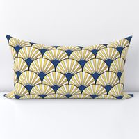 Art deco scallop fan in navy faux glitter and gold