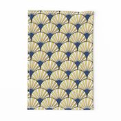 Art deco scallop fan in navy faux glitter and gold