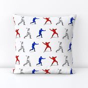 Illustrated Baseball Players in Red White & Blue