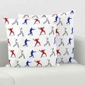 Illustrated Baseball Players in Red White & Blue