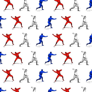 Illustrated Baseball Players in Red White & Blue
