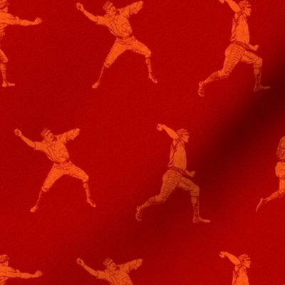 Baseball Players Illustrated in Orange on Red