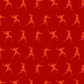 Baseball Players Illustrated in Orange on Red