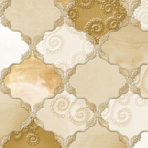 Romantic Curly Floral Moroccan Tile gold