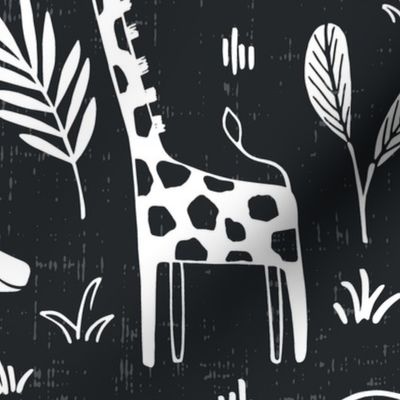 Sleepy Safari - Nursery Animals Dusty Black and White Large Scale