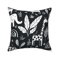 Sleepy Safari - Nursery Animals Dusty Black and White Large Scale