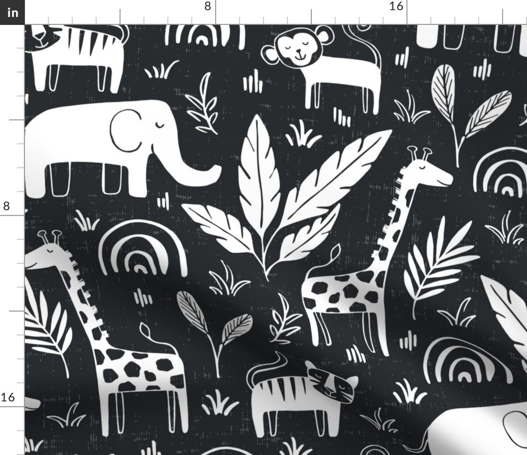 Sleepy Safari - Nursery Animals Dusty Black and White Large Scale